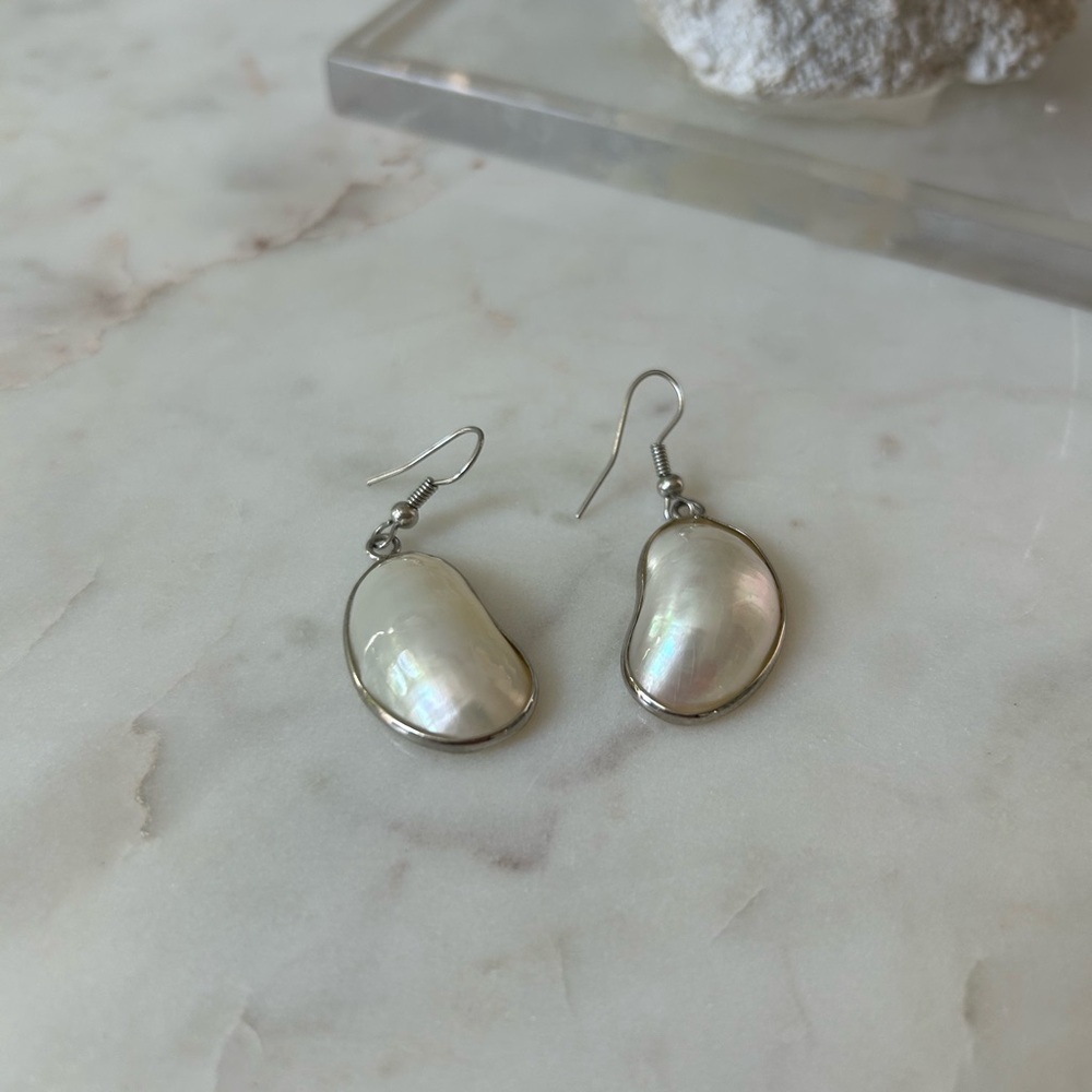Elegant Silver and White Shell Earrings
